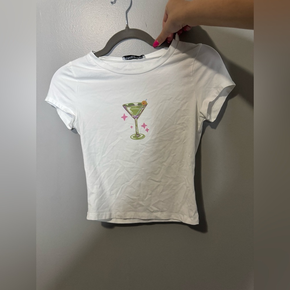 Princess Polly White Tee with Martini Graphic